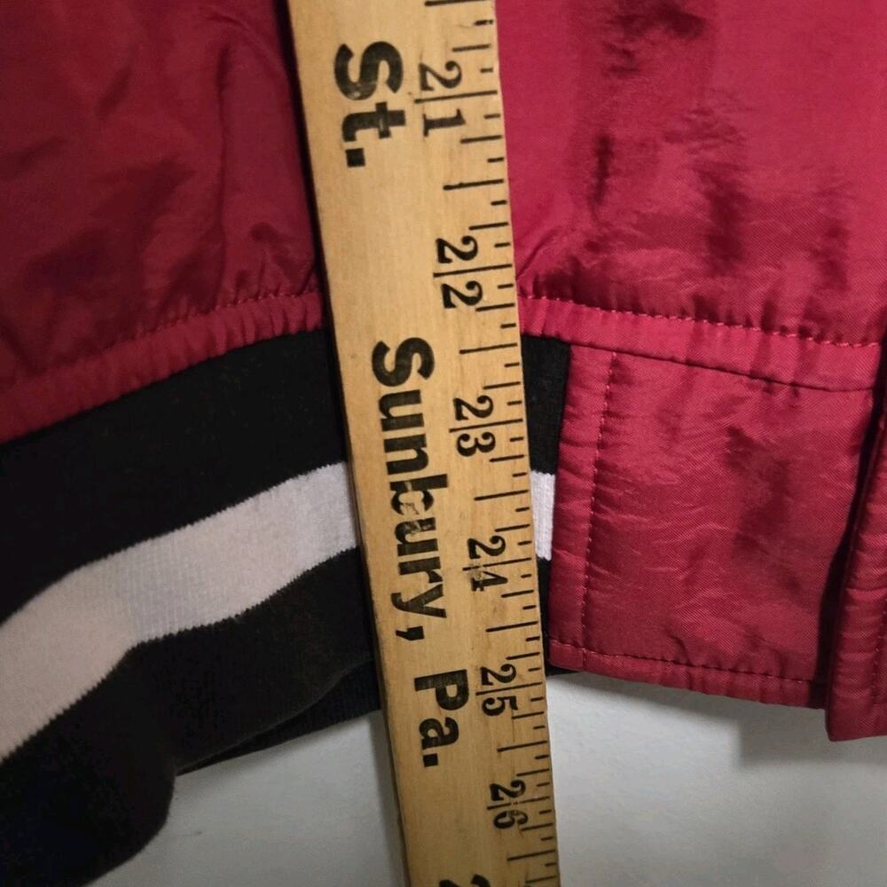 True Religion Bomber Snap Button Varsity Jacket Black Red Size Medium EUC - Picture 8 of 11